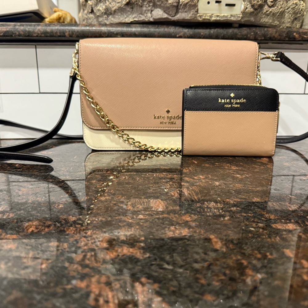Kate Spade Tan and Black Crossbody Bag with Wallet
